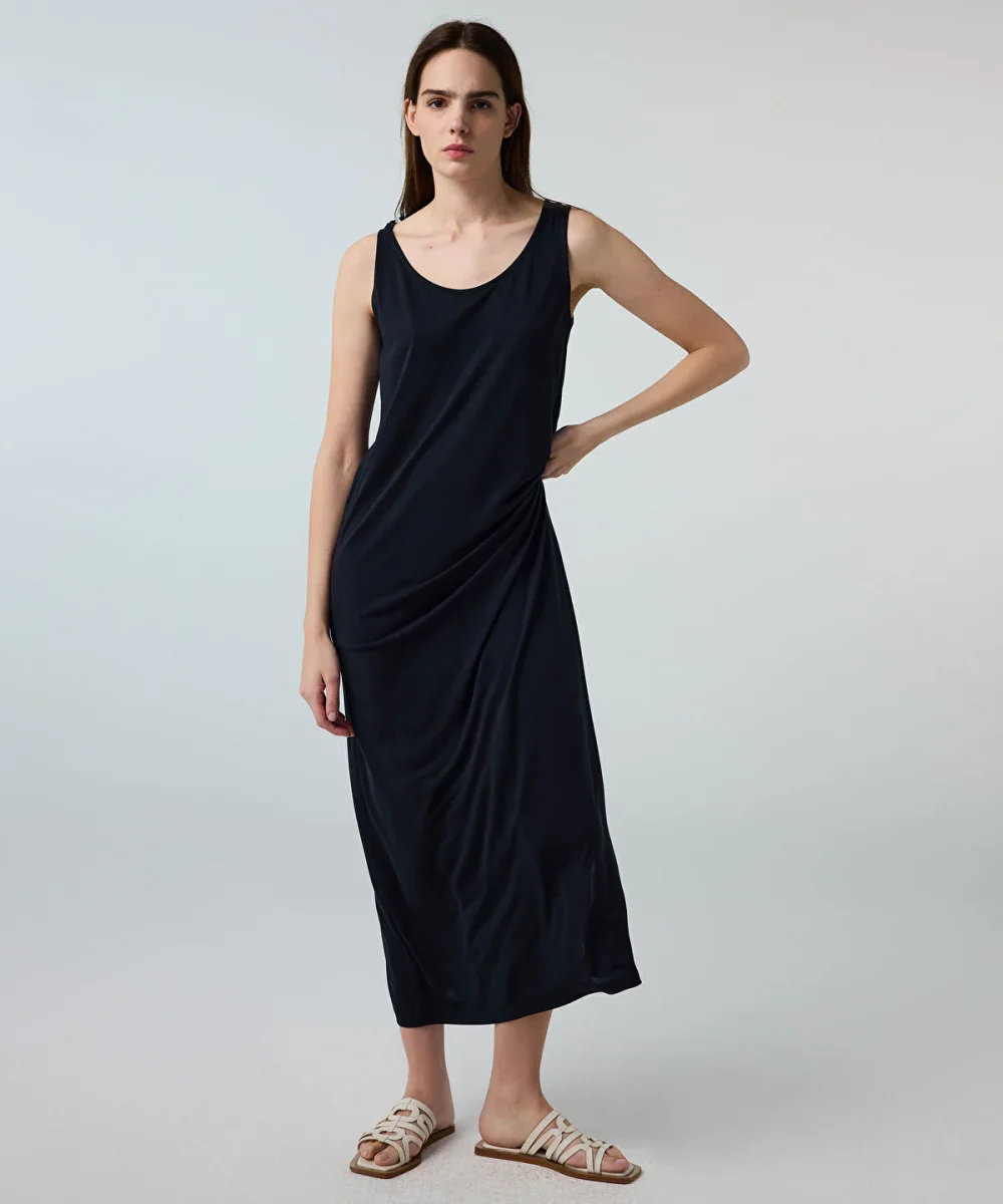 Scarf-Detailed Cupro Dress - Image 2