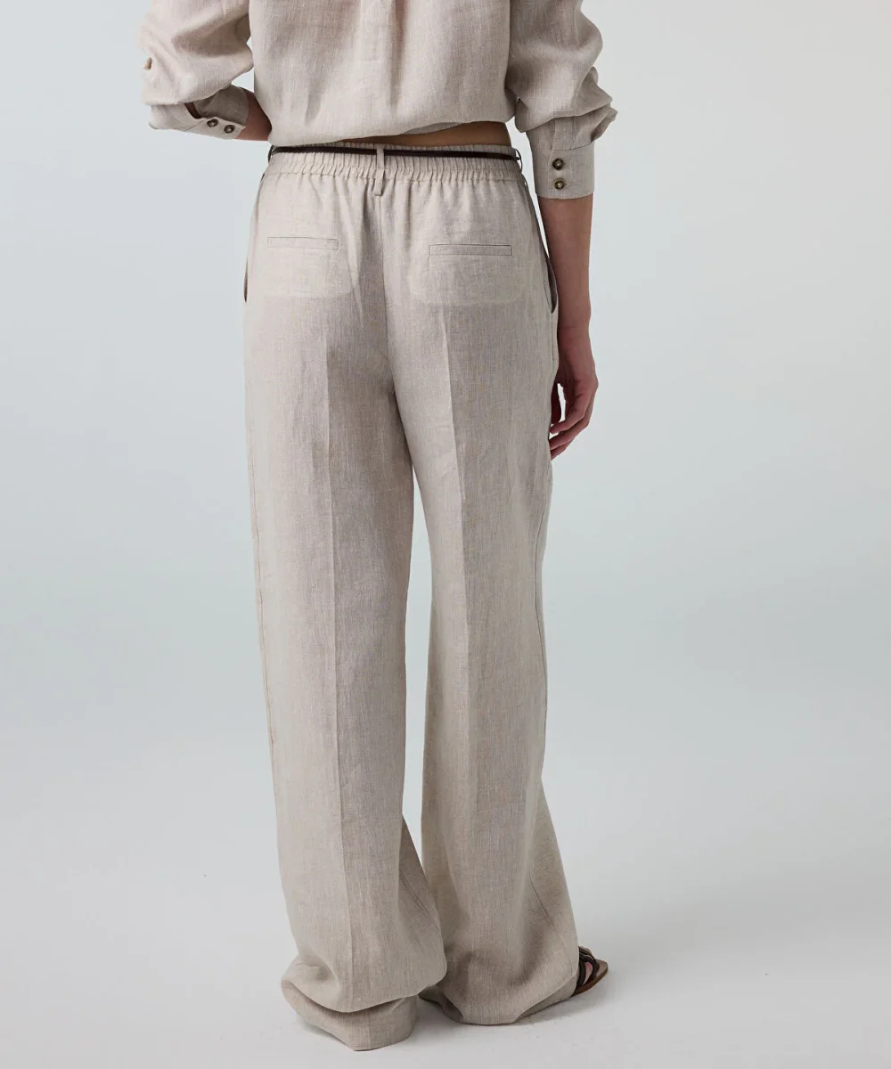 Pressed-Crease Belted Linen Trousers - Image 4