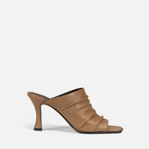 Ruched Leather Heeled Sandals